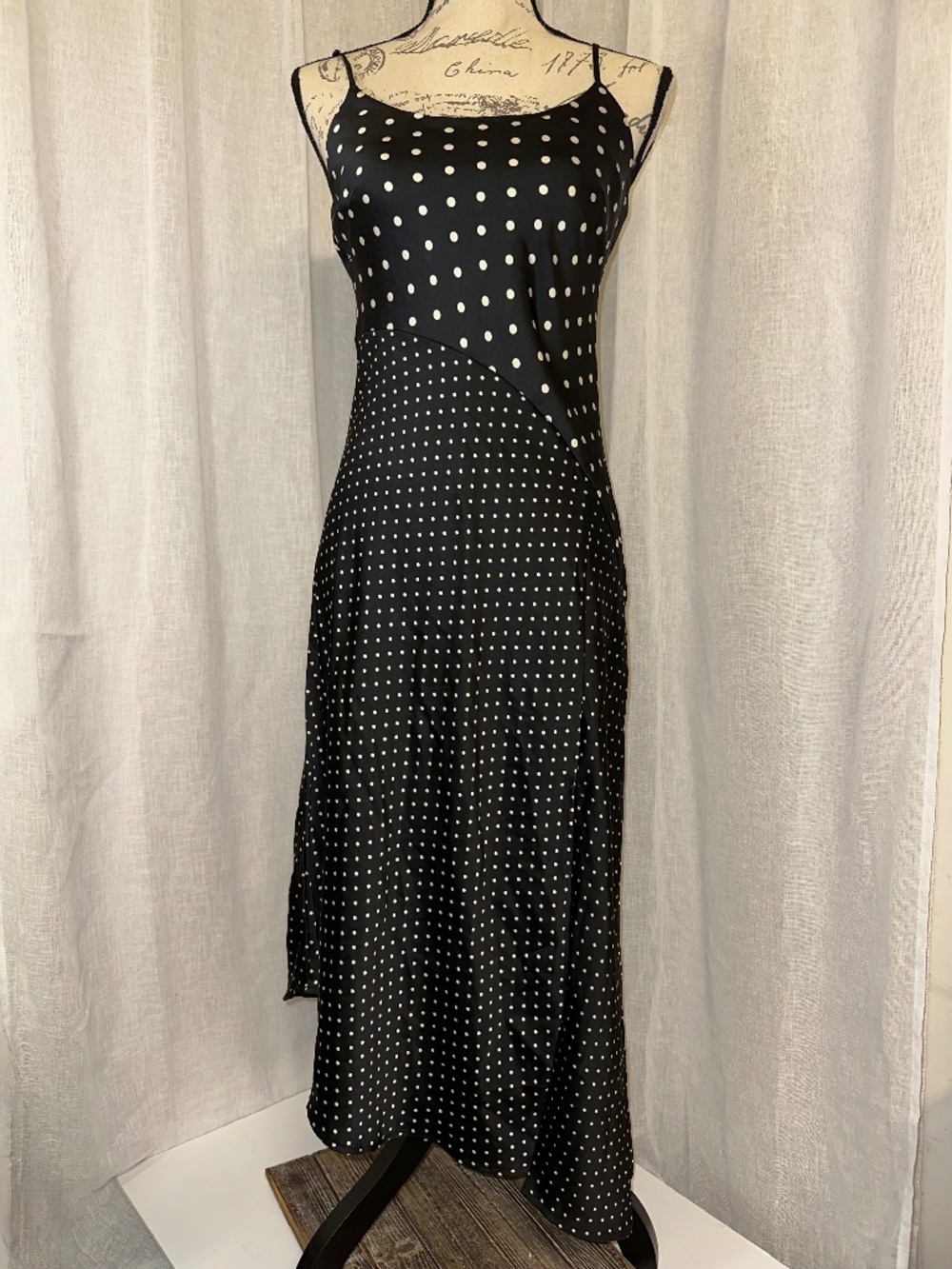 Black and white polka dot midi slip dress size XS a new day